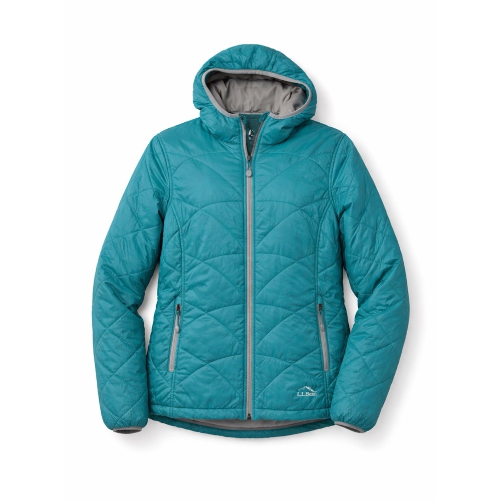 LL Bean Primaloft Packaway Hooded Jacket Womens S Teal Quilted Puffer Layer